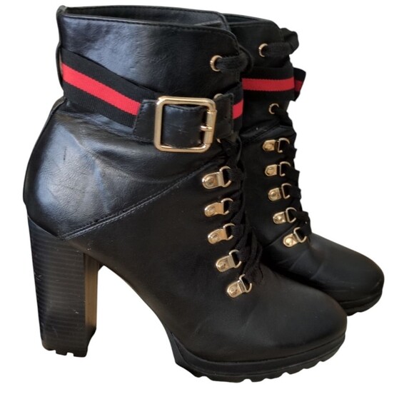 Ribonea Lace-Up Platform Ankle Boot size 10 Black Red belted. - Picture 5 of 12